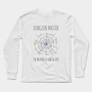 Dungeon Master the Weaver of Lore & Fate - rainbow & black - LGBTQ+ ttrpg dice Long Sleeve T-Shirt